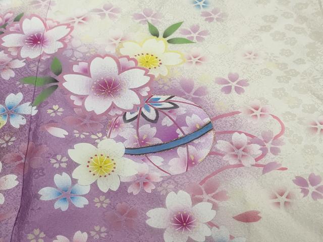 平和屋着物●豪華振袖　舞花文　暈し染め　金彩　正絹　逸品　DABI2554ud