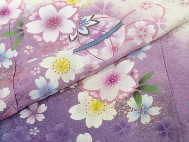 平和屋着物●豪華振袖　舞花文　暈し染め　金彩　正絹　逸品　DABI2554ud