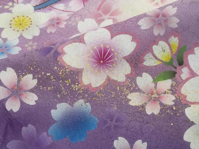 平和屋着物●豪華振袖　舞花文　暈し染め　金彩　正絹　逸品　DABI2554ud