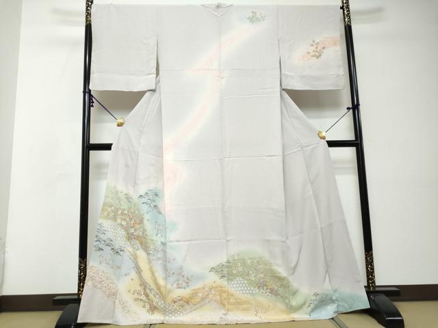 平和屋着物●訪問着　駒刺繍　吉祥片輪車草花文　暈し染め　金彩　正絹　逸品　DABI2555ud