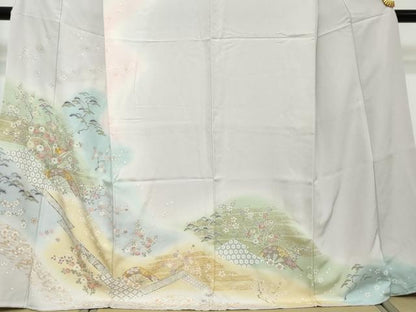 平和屋着物●訪問着　駒刺繍　吉祥片輪車草花文　暈し染め　金彩　正絹　逸品　DABI2555ud