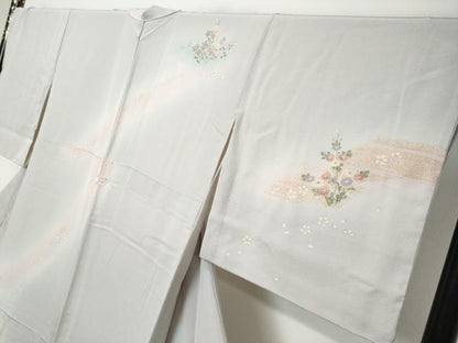 平和屋着物●訪問着　駒刺繍　吉祥片輪車草花文　暈し染め　金彩　正絹　逸品　DABI2555ud