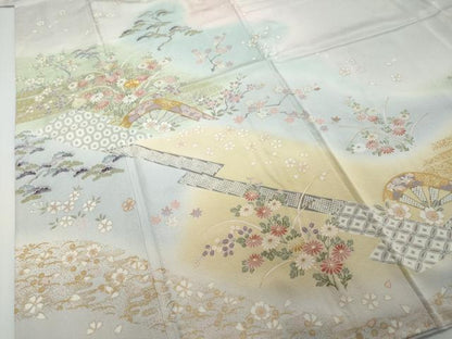 平和屋着物●訪問着　駒刺繍　吉祥片輪車草花文　暈し染め　金彩　正絹　逸品　DABI2555ud