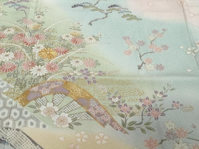 平和屋着物●訪問着　駒刺繍　吉祥片輪車草花文　暈し染め　金彩　正絹　逸品　DABI2555ud