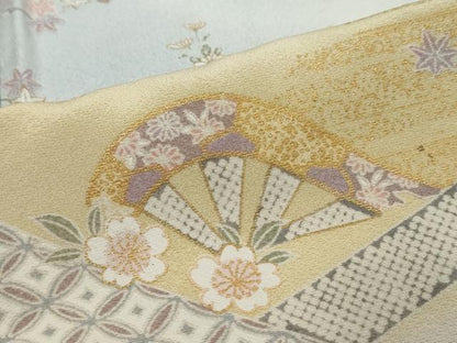 平和屋着物●訪問着　駒刺繍　吉祥片輪車草花文　暈し染め　金彩　正絹　逸品　DABI2555ud