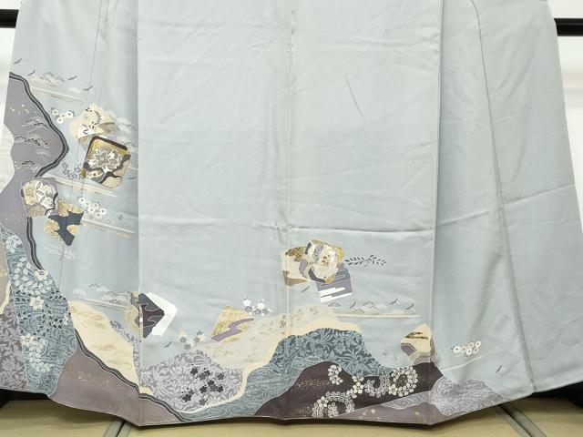 平和屋着物●訪問着　駒刺繍　色紙重ね飛鶴草花文　金彩　正絹　逸品　DABI2558ud
