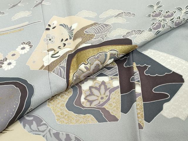 平和屋着物●訪問着　駒刺繍　色紙重ね飛鶴草花文　金彩　正絹　逸品　DABI2558ud