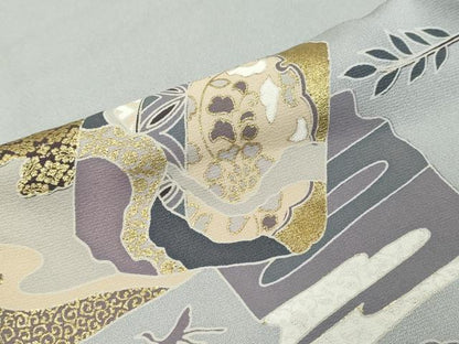 平和屋着物●訪問着　駒刺繍　色紙重ね飛鶴草花文　金彩　正絹　逸品　DABI2558ud