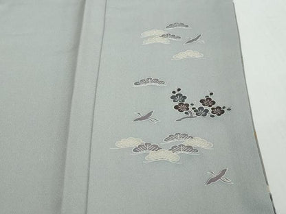 平和屋着物●訪問着　駒刺繍　色紙重ね飛鶴草花文　金彩　正絹　逸品　DABI2558ud