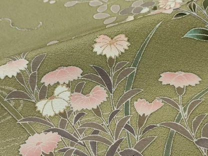 平和屋着物●訪問着　流水草花文　金彩　正絹　逸品　DABI2559ud