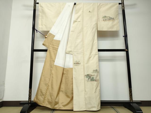 平和屋着物●訪問着　紬地　人物風景文　正絹　逸品　未使用　DABI2565ud