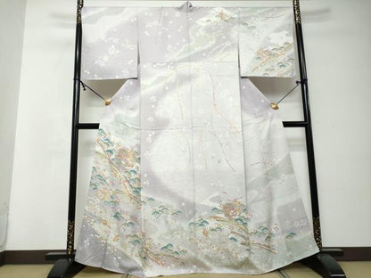 平和屋着物●訪問着　駒刺繍　宝尽くし飛鶴草花文　暈し染め　正絹　逸品　未使用　DABI2568ud