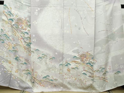 平和屋着物●訪問着　駒刺繍　宝尽くし飛鶴草花文　暈し染め　正絹　逸品　未使用　DABI2568ud