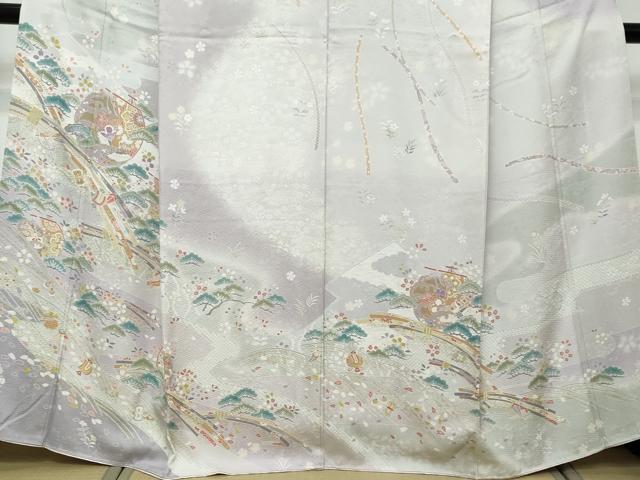 平和屋着物●訪問着　駒刺繍　宝尽くし飛鶴草花文　暈し染め　正絹　逸品　未使用　DABI2568ud