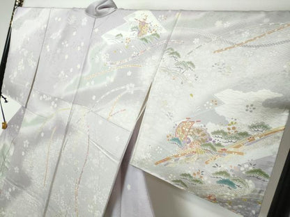 平和屋着物●訪問着　駒刺繍　宝尽くし飛鶴草花文　暈し染め　正絹　逸品　未使用　DABI2568ud
