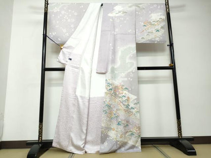 平和屋着物●訪問着　駒刺繍　宝尽くし飛鶴草花文　暈し染め　正絹　逸品　未使用　DABI2568ud