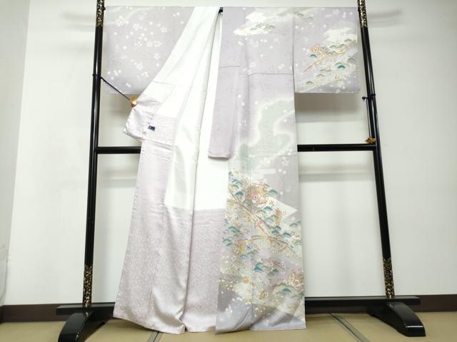 平和屋着物●訪問着　駒刺繍　宝尽くし飛鶴草花文　暈し染め　正絹　逸品　未使用　DABI2568ud