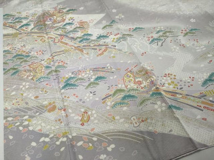 平和屋着物●訪問着　駒刺繍　宝尽くし飛鶴草花文　暈し染め　正絹　逸品　未使用　DABI2568ud
