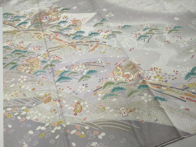 平和屋着物●訪問着　駒刺繍　宝尽くし飛鶴草花文　暈し染め　正絹　逸品　未使用　DABI2568ud