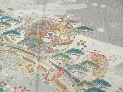 平和屋着物●訪問着　駒刺繍　宝尽くし飛鶴草花文　暈し染め　正絹　逸品　未使用　DABI2568ud