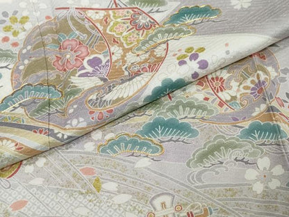 平和屋着物●訪問着　駒刺繍　宝尽くし飛鶴草花文　暈し染め　正絹　逸品　未使用　DABI2568ud