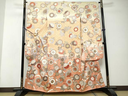 平和屋着物●十日町老舗ブランド　吉澤友禅　吾妻徳穂　振袖　駒刺繍　舞花文　暈し染め　金彩　正絹　逸品　DABI2575ud