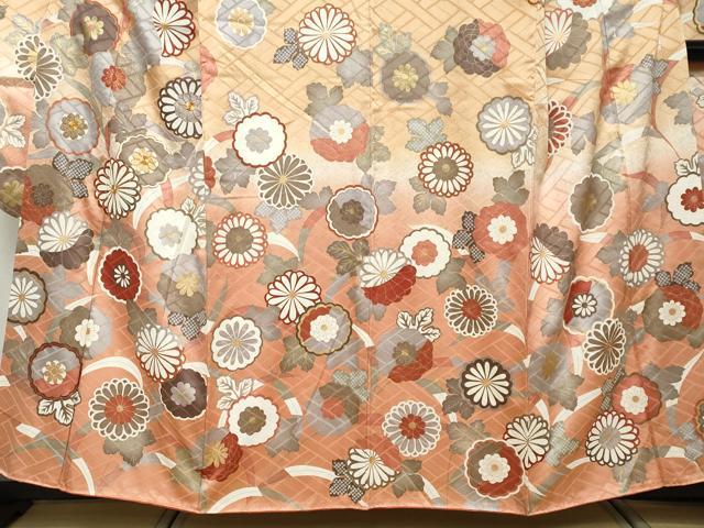 平和屋着物●十日町老舗ブランド　吉澤友禅　吾妻徳穂　振袖　駒刺繍　舞花文　暈し染め　金彩　正絹　逸品　DABI2575ud