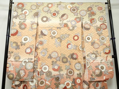 平和屋着物●十日町老舗ブランド　吉澤友禅　吾妻徳穂　振袖　駒刺繍　舞花文　暈し染め　金彩　正絹　逸品　DABI2575ud