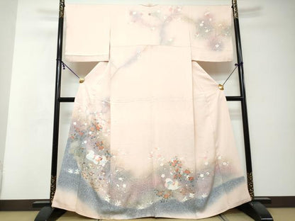 平和屋着物●訪問着　流水鴛鴦枝花文　暈し染め　金彩　正絹　逸品　DABI2577ud