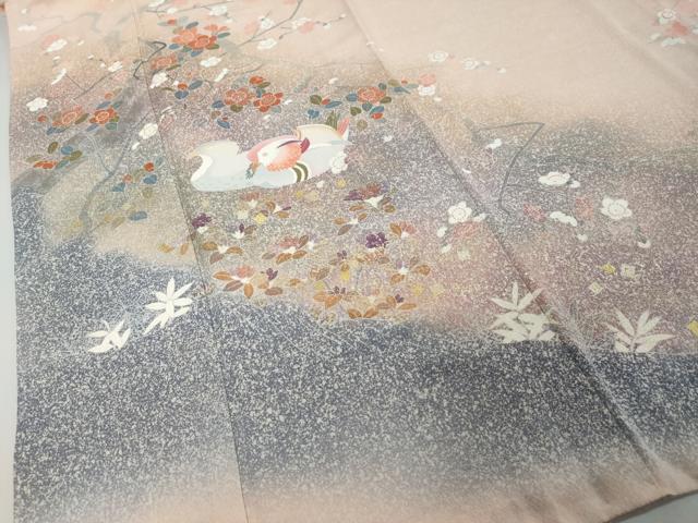 平和屋着物●訪問着　流水鴛鴦枝花文　暈し染め　金彩　正絹　逸品　DABI2577ud