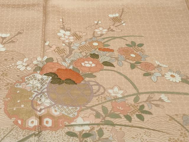 平和屋着物●訪問着　雪輪飾花文　暈し染め　金彩　正絹　逸品　DABI2578ud