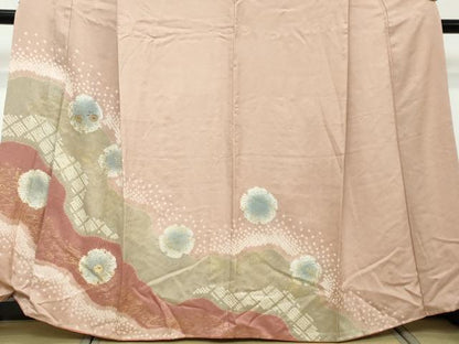 平和屋着物●訪問着　駒刺繍　絞り　雪輪草花文　暈し染め　金彩　正絹　逸品　DABI2579ud