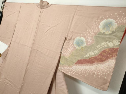平和屋着物●訪問着　駒刺繍　絞り　雪輪草花文　暈し染め　金彩　正絹　逸品　DABI2579ud