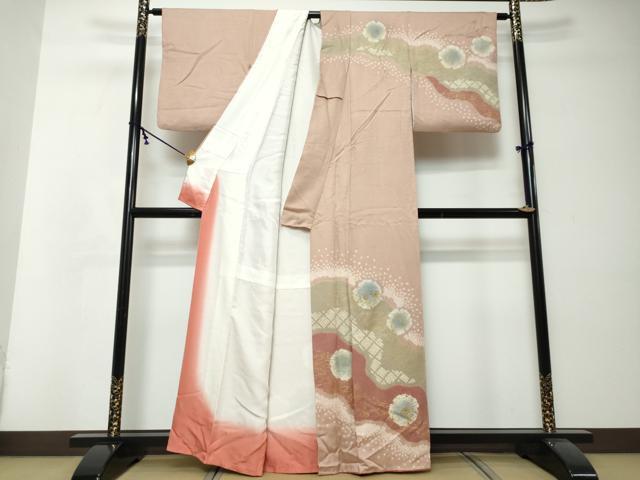 平和屋着物●訪問着　駒刺繍　絞り　雪輪草花文　暈し染め　金彩　正絹　逸品　DABI2579ud