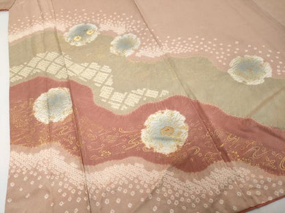 平和屋着物●訪問着　駒刺繍　絞り　雪輪草花文　暈し染め　金彩　正絹　逸品　DABI2579ud
