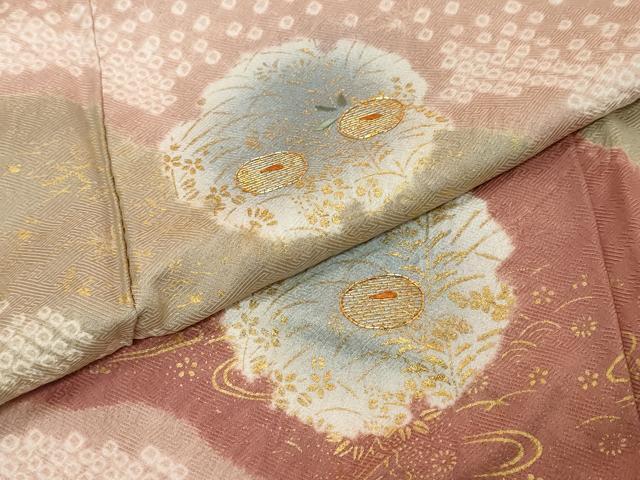 平和屋着物●訪問着　駒刺繍　絞り　雪輪草花文　暈し染め　金彩　正絹　逸品　DABI2579ud