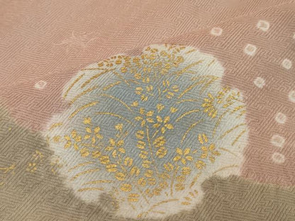 平和屋着物●訪問着　駒刺繍　絞り　雪輪草花文　暈し染め　金彩　正絹　逸品　DABI2579ud