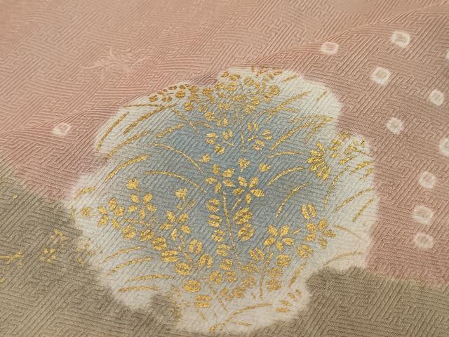 平和屋着物●訪問着　駒刺繍　絞り　雪輪草花文　暈し染め　金彩　正絹　逸品　DABI2579ud