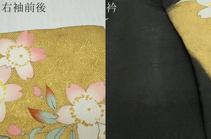 平和屋着物●豪華振袖　枝桜文　黒地　金彩　正絹　逸品　DABI2581ud