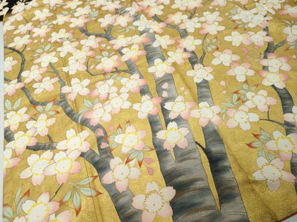 平和屋着物●豪華振袖　枝桜文　黒地　金彩　正絹　逸品　DABI2581ud