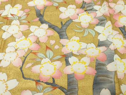 平和屋着物●豪華振袖　枝桜文　黒地　金彩　正絹　逸品　DABI2581ud