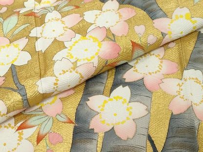 平和屋着物●豪華振袖　枝桜文　黒地　金彩　正絹　逸品　DABI2581ud