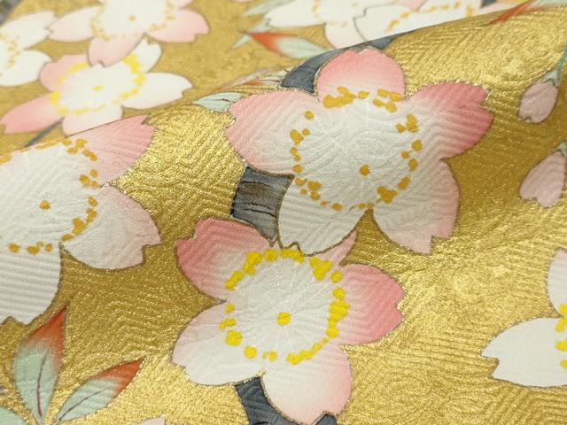平和屋着物●豪華振袖　枝桜文　黒地　金彩　正絹　逸品　DABI2581ud