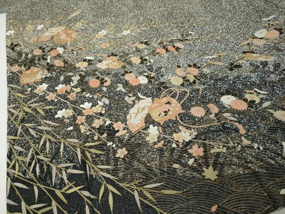 平和屋着物●訪問着　扇面糸車飛鶴花文　シルエット　金彩　正絹　逸品　DABI2582ud