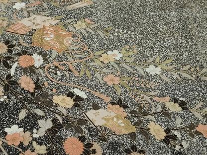 平和屋着物●訪問着　扇面糸車飛鶴花文　シルエット　金彩　正絹　逸品　DABI2582ud
