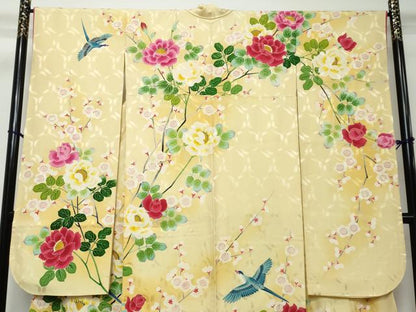 平和屋着物●本加賀友禅作家　水野博　振袖　花鳥文　暈し染め　正絹　逸品　DABI2583ud