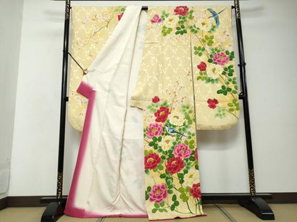 平和屋着物●本加賀友禅作家　水野博　振袖　花鳥文　暈し染め　正絹　逸品　DABI2583ud