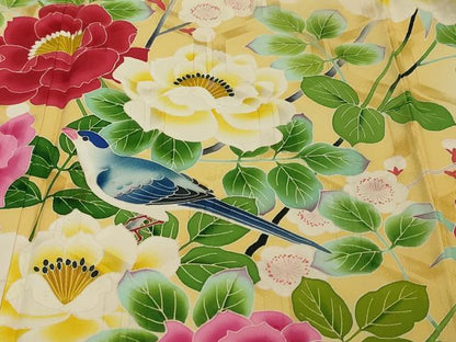 平和屋着物●本加賀友禅作家　水野博　振袖　花鳥文　暈し染め　正絹　逸品　DABI2583ud