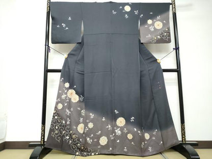 平和屋着物●西陣　京の名門　じゅらく謹製　帝王紫　訪問着　駒刺繍　花鳥文　暈し染め　正絹　逸品　DABI2589ud