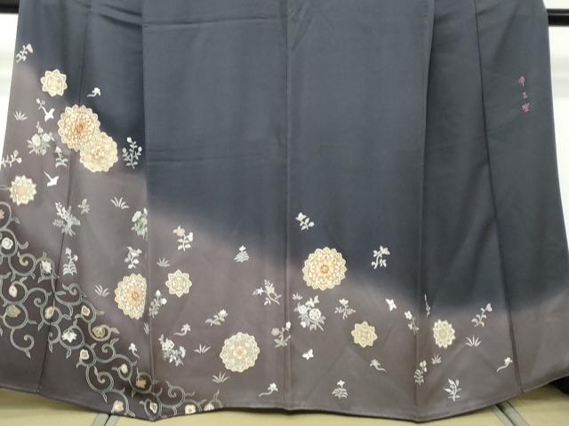 平和屋着物●西陣　京の名門　じゅらく謹製　帝王紫　訪問着　駒刺繍　花鳥文　暈し染め　正絹　逸品　DABI2589ud